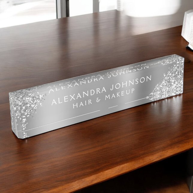 Placa De Nombre Moderna maquillaje del Purpurina plateado Sparkle  (Subido por el creador)