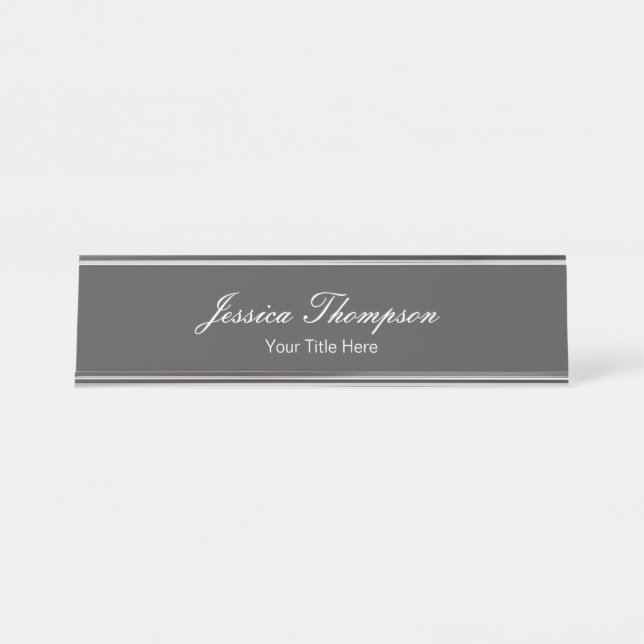 Placa De Nombre Moderna y elegante llanura simple gris profesional (Anverso)