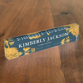 Placa De Nombre Moderna y elegante mesa de oro de la Marina Azul