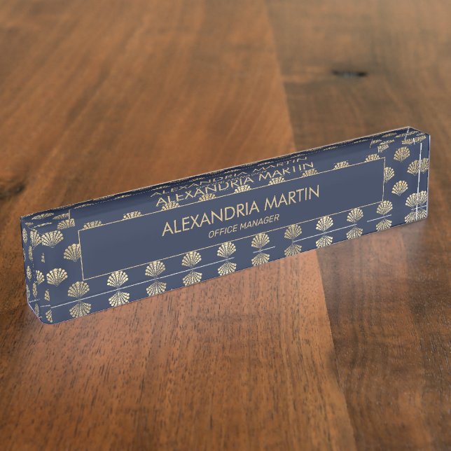 Placa De Nombre Moderna y elegante playa de cascos azules de oro d (Lateral)