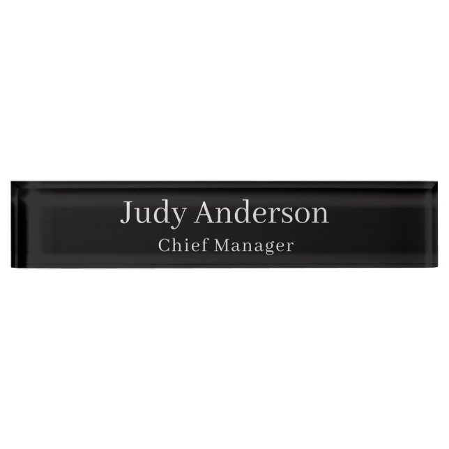 Placa De Nombre Moderna y moderna Llanura profesional negra (Anverso)
