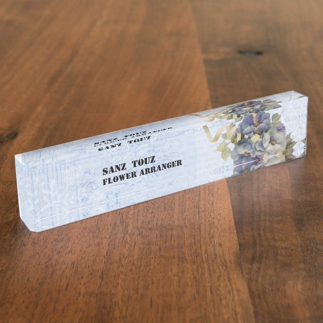 Placa De Nombre Moderno Arreglo de Flores (Lateral)