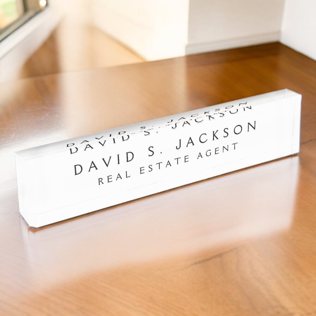 Placa De Nombre Moderno blanco negro elegante profesional (Subido por el creador)