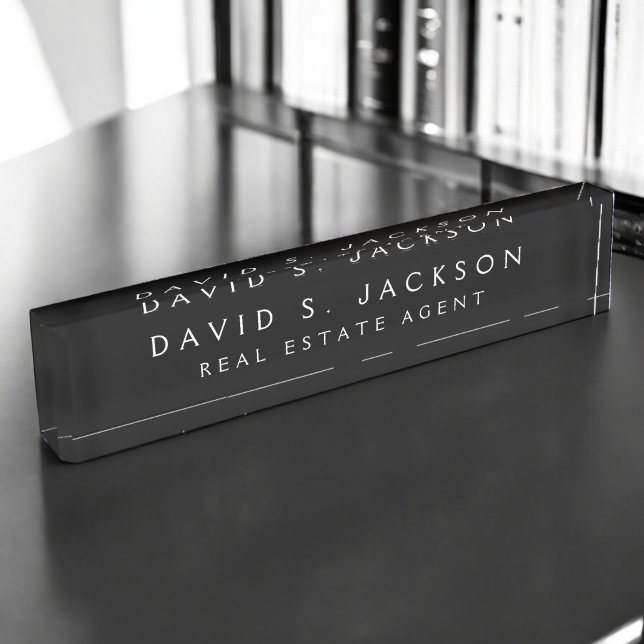 Placa De Nombre Moderno blanco negro elegante profesional (Subido por el creador)