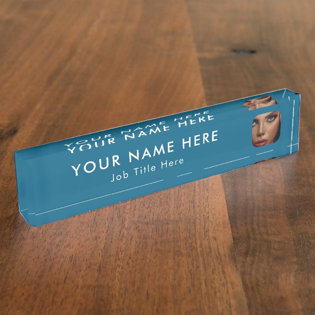 Placa De Nombre Moderno Blue Business Photo Professional Executive (Lateral)