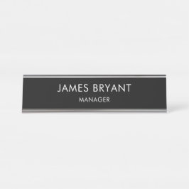 Placa De Nombre Moderno Dorado y Negro Vidrioso - Agregar logotipo