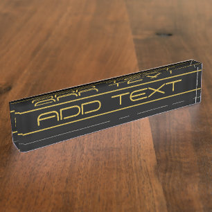 Placa De Nombre Moderno estilo Editable Gold Text & Line Stripes