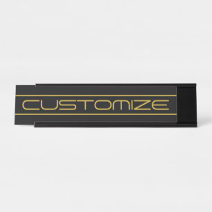 Placa De Nombre Moderno estilo Editable Gold Text & Line Stripes