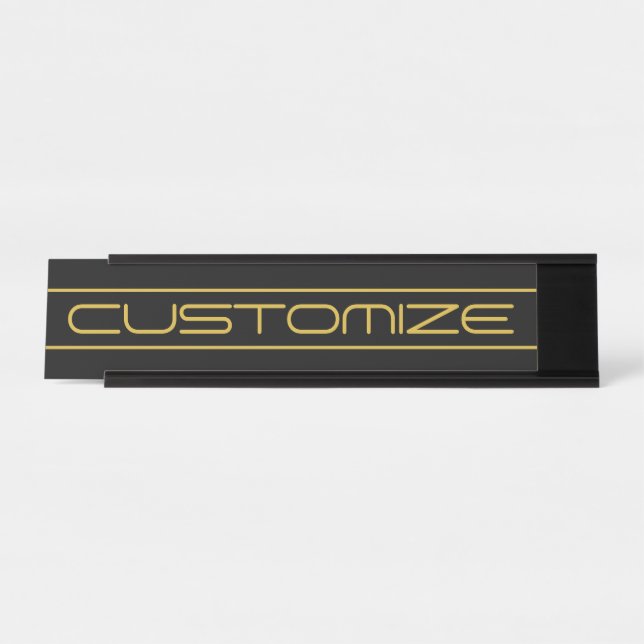 Placa De Nombre Moderno estilo Editable Gold Text & Line Stripes (Anverso)