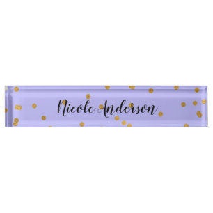 Placa De Nombre Moderno Glam Negro y Dorado Trazo de Pincel Raya C