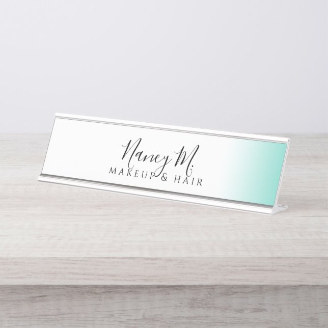 Placa De Nombre Moderno gradiente mínimo de menta maquillaje blanc (Anverso)