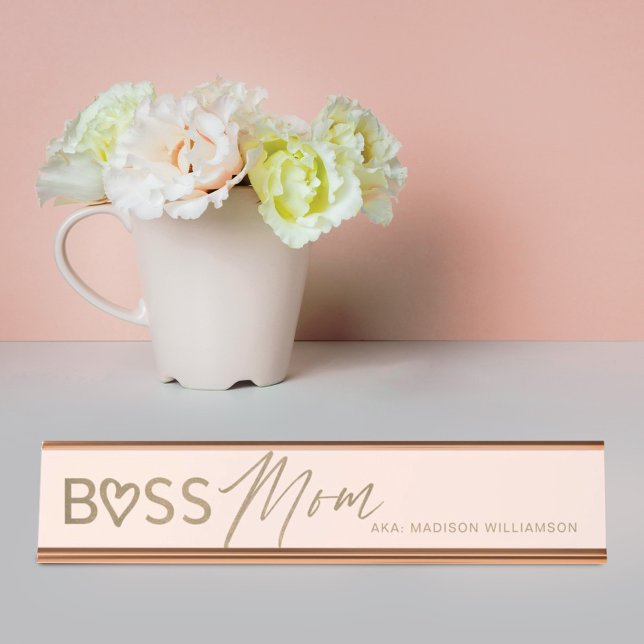 Placa De Nombre Moderno Jefe Mamá Elegante Rubor Rosa & Gold (Subido por el creador)