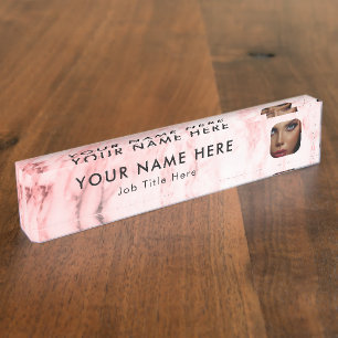Placa De Nombre Moderno Marble rosa Foto de negocios Belleza Ejecu
