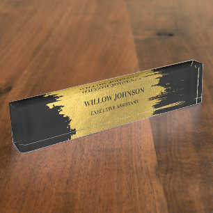 Placa De Nombre Moderno Metálico Gold & Black Business Executive