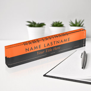 Placa De Nombre Moderno Minimalista de estilo sencillo Naranja mit