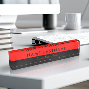 Placa De Nombre Moderno Minimalista estilo simple mitad negro rojo