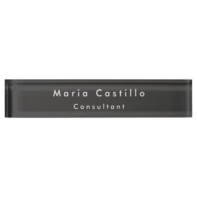 Placa De Nombre Moderno Minimalista negro elegante (Anverso)