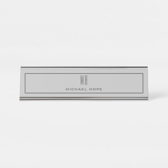 Placa De Nombre Moderno Monograma Iniciales Profesionales Simple (Anverso)