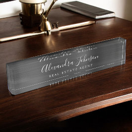Placa De Nombre Moderno Negra Elegante Profesional