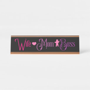 Placa De Nombre Moderno negro rosado de Boss de la mamá de la