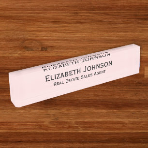 Placa De Nombre Moderno Pastel Pink Profesional Business Executive