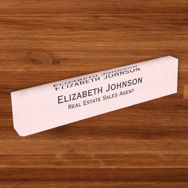 Placa De Nombre Moderno Pastel Pink Profesional Business Executive (Modern Pastel Pink Professional Business Executive Desk Name Plate)