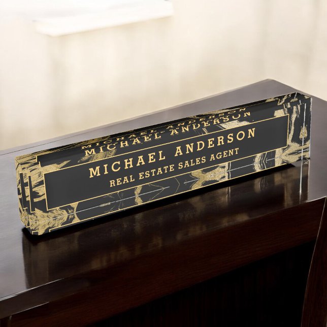 Placa De Nombre Moderno Personalizado de Piedra de Mármol de Oro N (Subido por el creador)