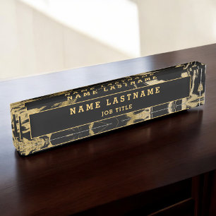 Placa De Nombre Moderno Personalizado de Piedra de Mármol de Oro N