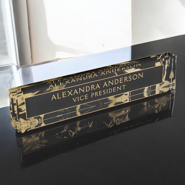 Placa De Nombre Moderno Personalizado de Piedra de Mármol de Oro N (Subido por el creador)