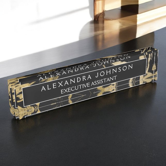 Placa De Nombre Moderno Personalizado de Piedra de Mármol de Oro N (Subido por el creador)