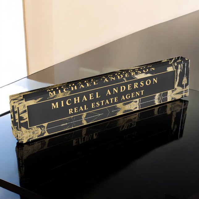 Placa De Nombre Moderno Personalizado de Piedra de Mármol de Oro N (Subido por el creador)