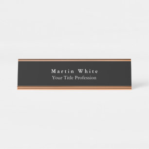 Placa De Nombre Moderno profesional blanco negro elegante