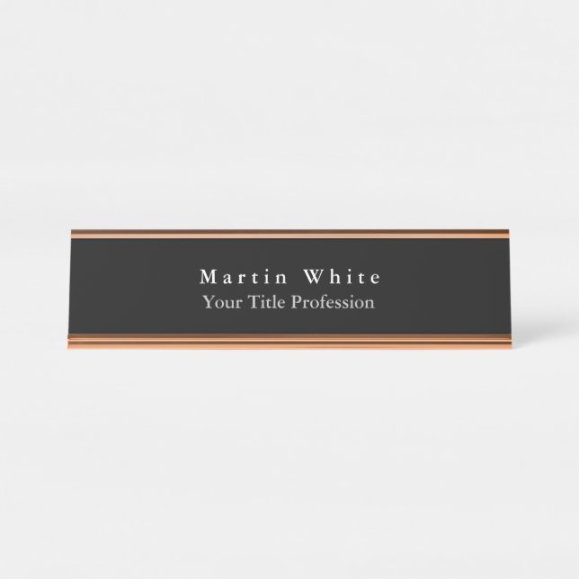 Placa De Nombre Moderno profesional blanco negro elegante (Anverso)