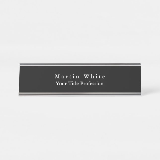 Placa De Nombre Moderno profesional blanco negro elegante (Anverso)