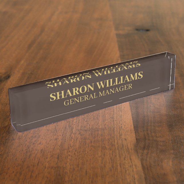 Placa De Nombre Moderno Profesional Profesional Brown Gold Office  (Lateral)