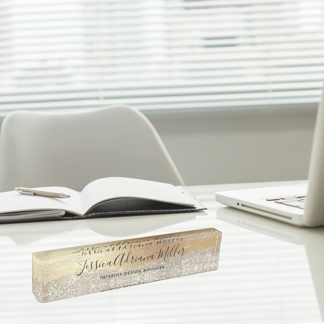 Placa De Nombre Moderno Purpurina de diamantes de oro Faux Relieve (In situ)