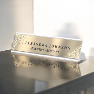 Placa De Nombre Moderno Purpurina profesional de lujo Gold Sparkle