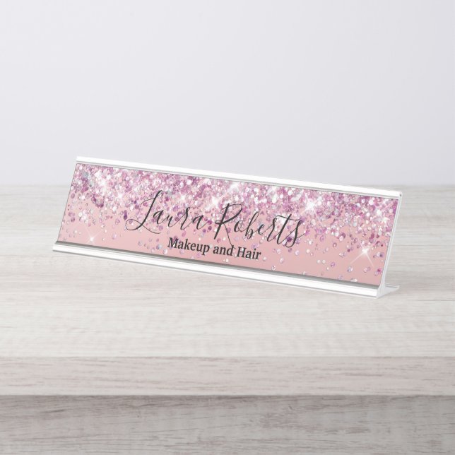 Placa De Nombre Moderno Purpurina profesional Rubor Pink Sparkle D (Anverso)