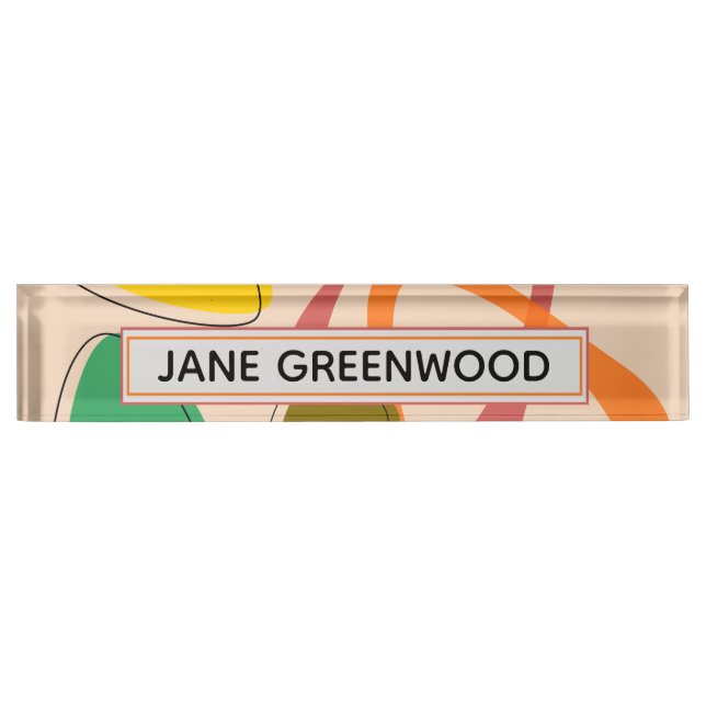 Placa De Nombre Moderno Retro Atómico Personalizado (Anverso)