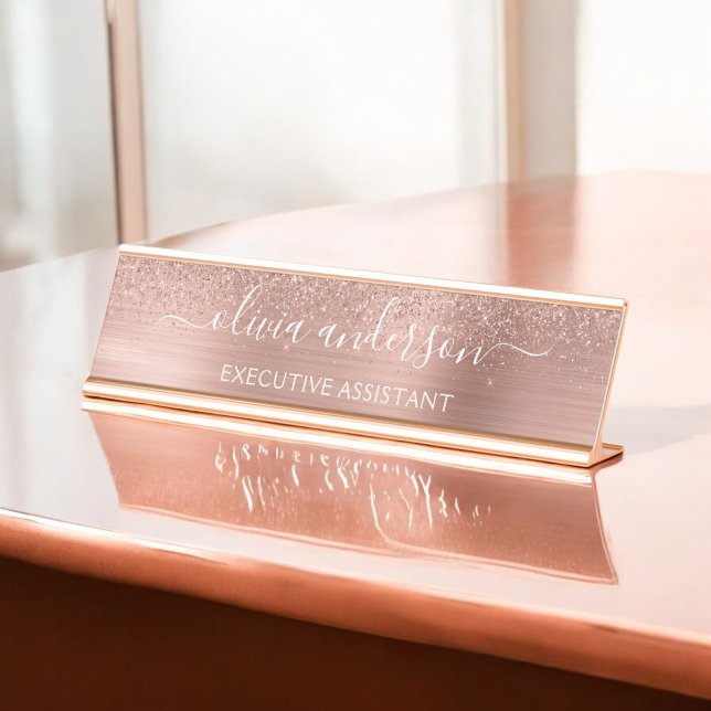 Placa De Nombre Moderno Rosa profesional Gold Sparkle Purpurina Es (Subido por el creador)