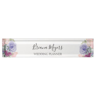Placa De Nombre Moderno y elegante acuarela Floral Lavander Busine