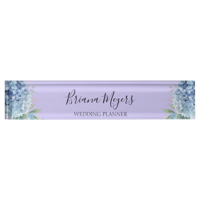 Placa De Nombre Moderno y moderno Lavanda Floral Hydrangeas Busine (Anverso)