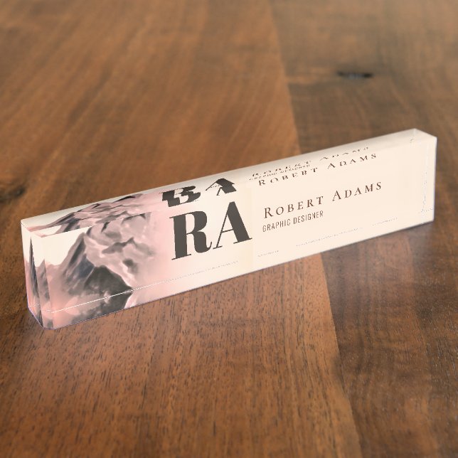 Placa De Nombre Monograma abstracto de las montañas acuáticas de o (Lateral)