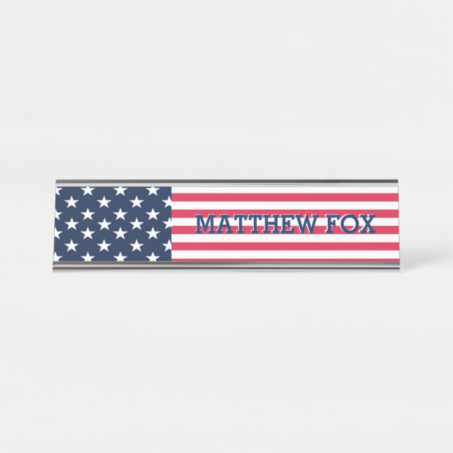 Placa De Nombre Monograma de Bandera Patriótica de Estados Unidos  (Anverso)
