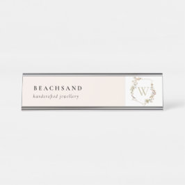 Placa De Nombre Monograma de flor silvestre rosa Dusky Escudo inic