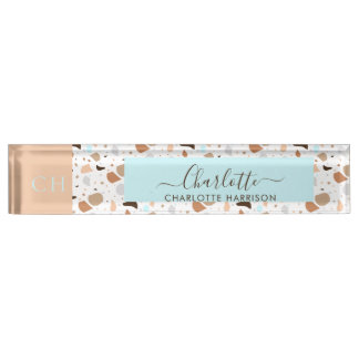 Placa De Nombre Monograma de la Patrulla de los Tonos Terrazo Mosa