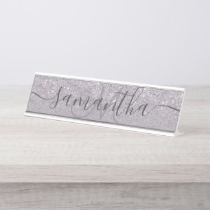 Placa De Nombre Monograma de lavanda oscura purpurina púrpura mod