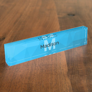 Placa De Nombre Monograma de patrón de malla geométrica con gradie