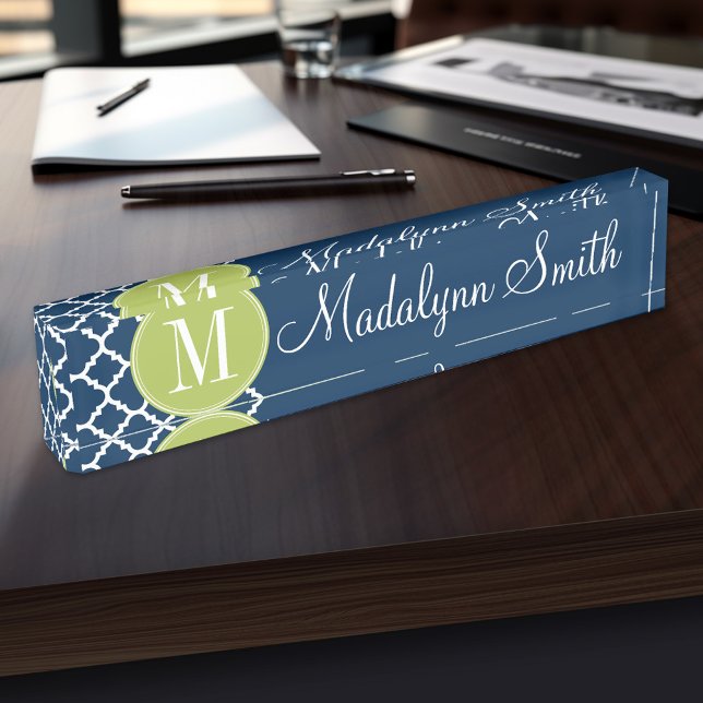 Placa De Nombre Monograma de Personalizado de patrones geométricos (Personalized Name Plate for the Office, School or Home)