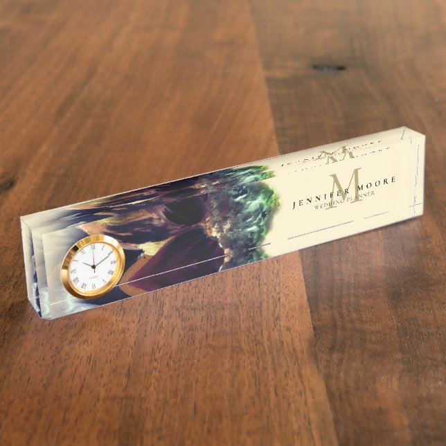 Placa De Nombre Monograma de pintura floral de Dahlia (Lateral)